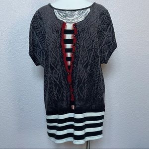 NEW Sweater/Tunic/Dress/Top — Knit/Stripe/Button Print